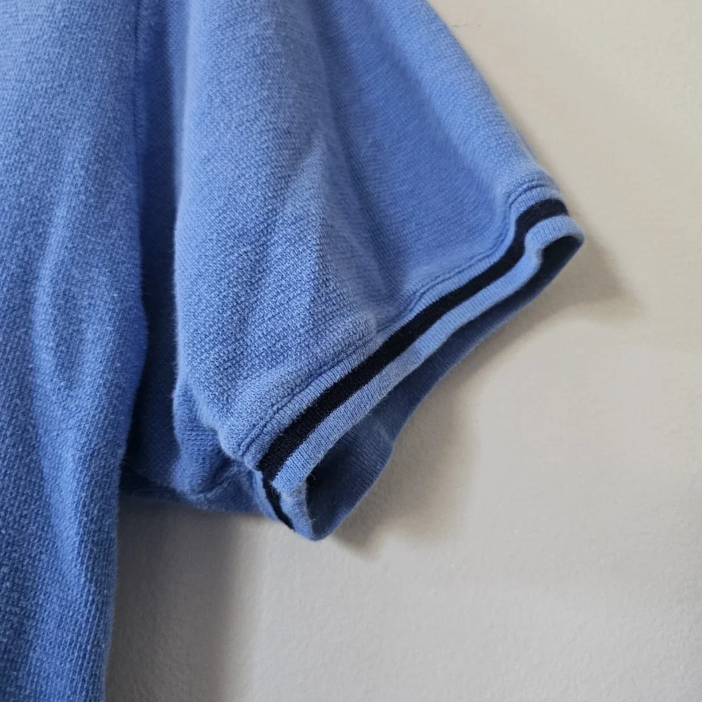 Polo Ralph Lauren V-Neck Sweater Men's Size Large Short Sleeve Shirt Blue Ringer